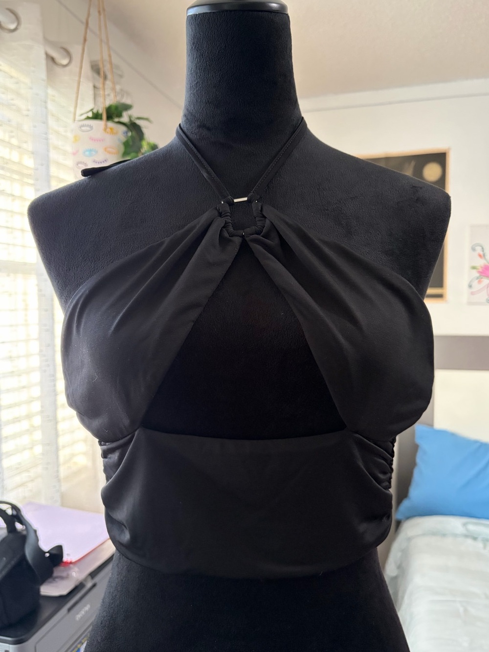 I.AM.GIA Black Halter Twist Cutout Crop Top